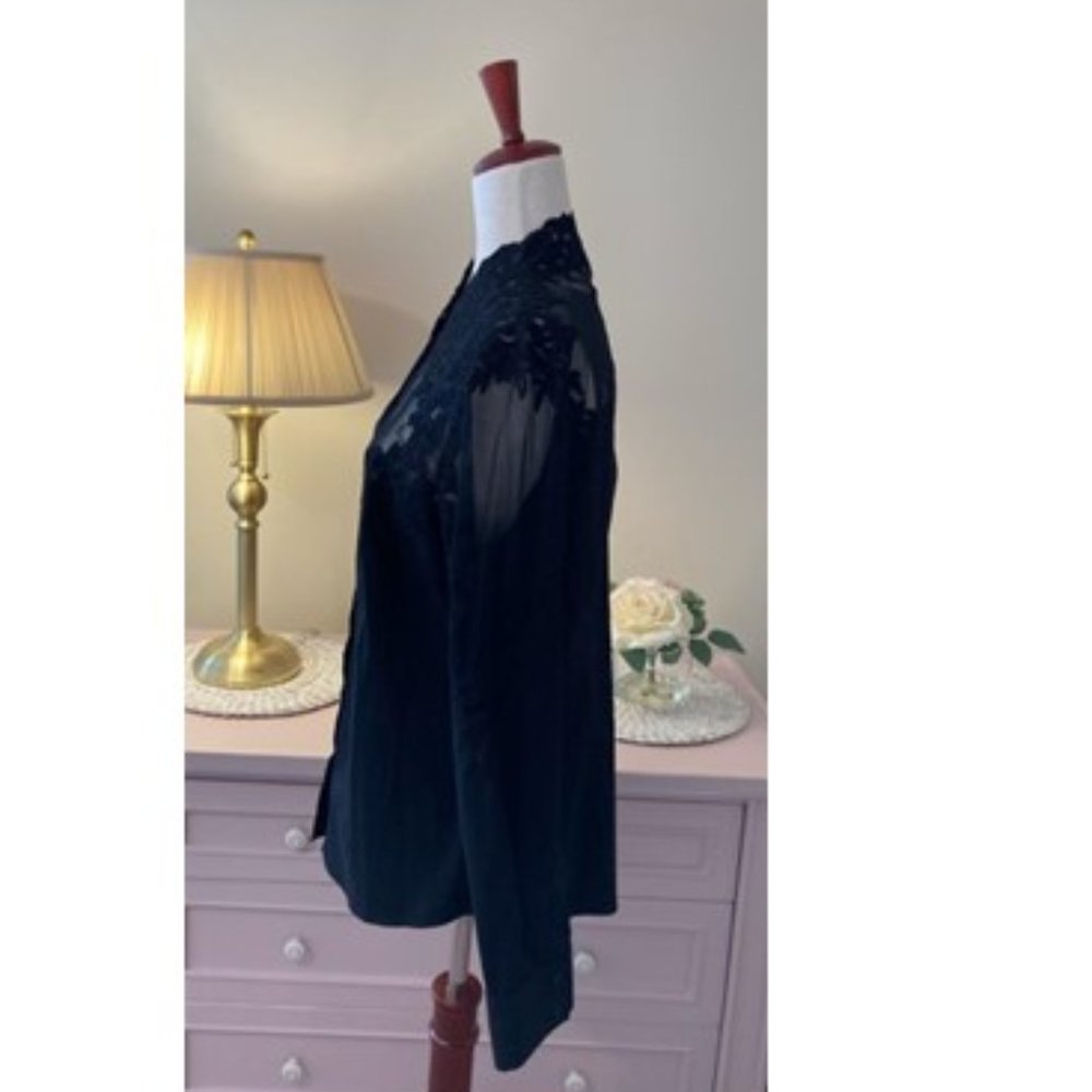 White House Black Market Sheer Lace-Accent Black Blouse - Picture 10 of 10